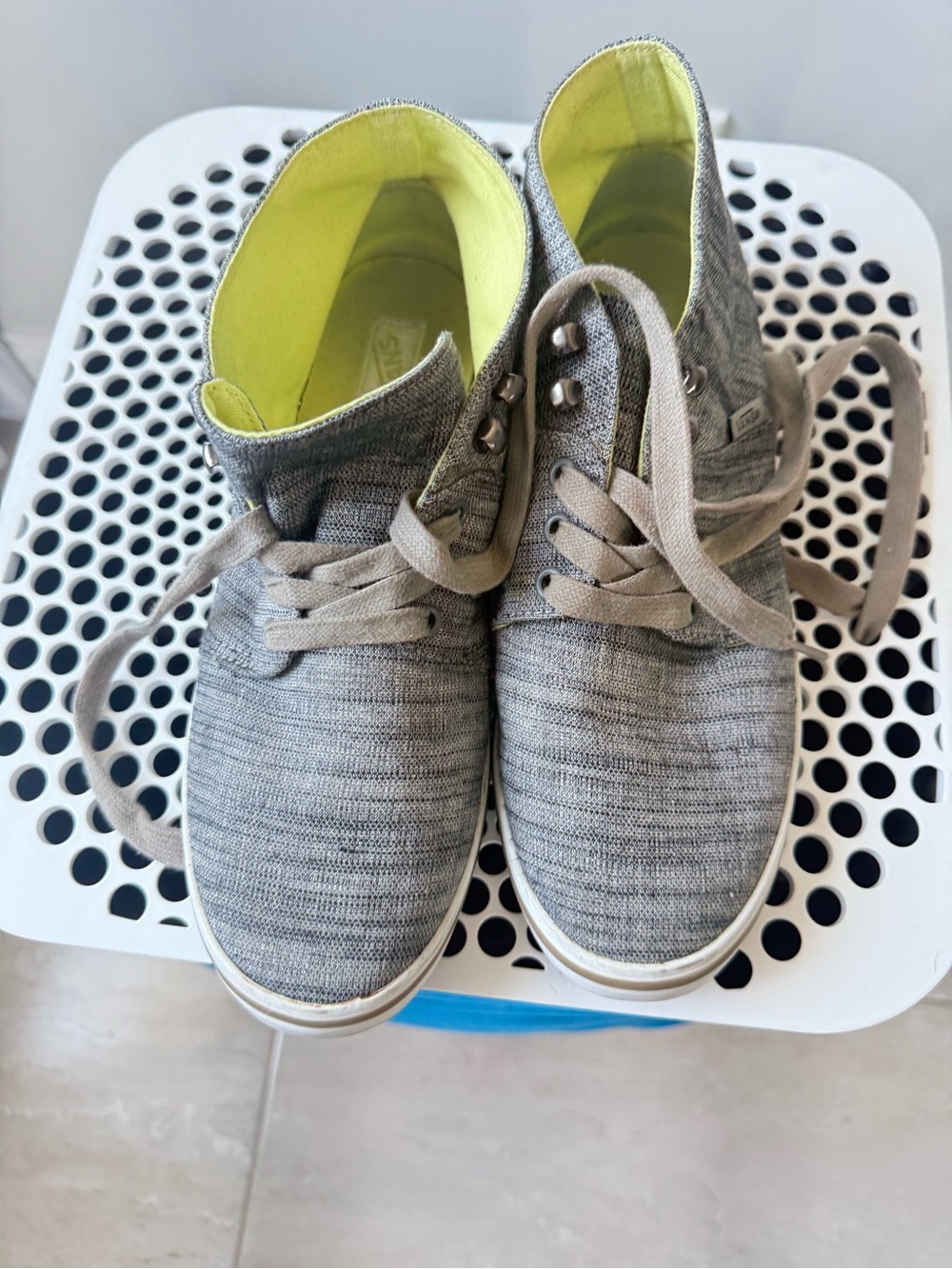 Vans Gray High-Top Sneakers with Neon Yellow Lining